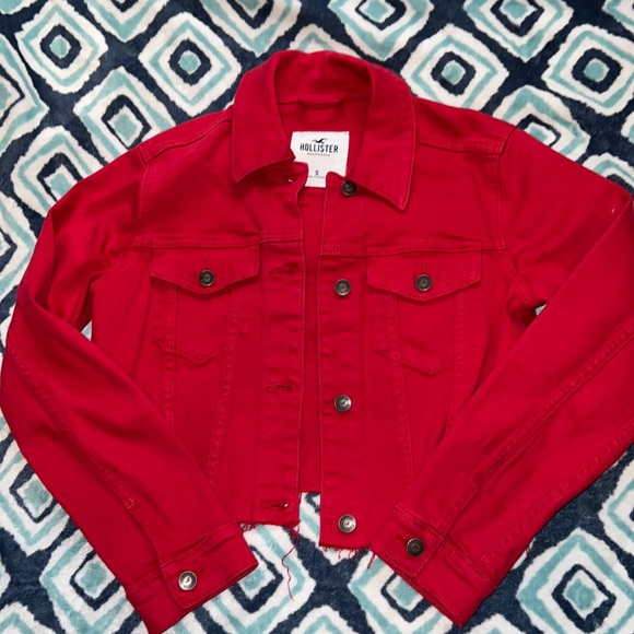 Hollister Jackets & Blazers - Hollister Red Cropped Jean Jacket